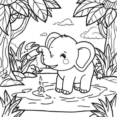 Elefante Kawaii Brincalhao (Desenho para Colorir)