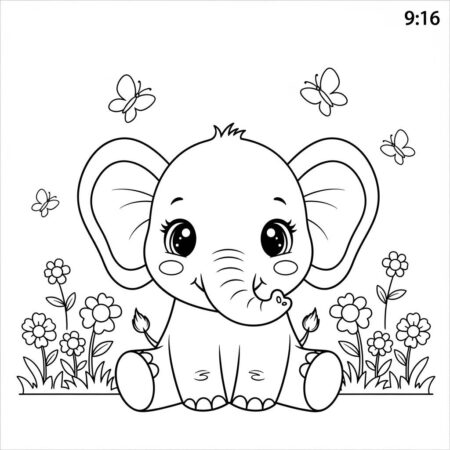 Elefante Kawaii Fofo (Desenho para Colorir)