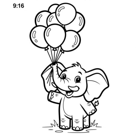 Elefante com Baloes Coloridos (Desenho para Colorir)