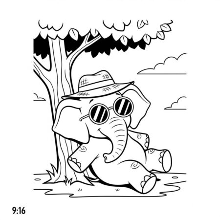 Elefante com Chapeu de Palha (Desenho para Colorir)