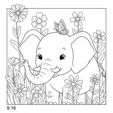 Elefante com Flores (Desenho para Colorir)