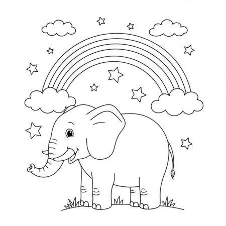Elefante e Arco Iris (Desenho para Colorir)