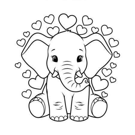 Elefante e Coracao (Desenho para Colorir)