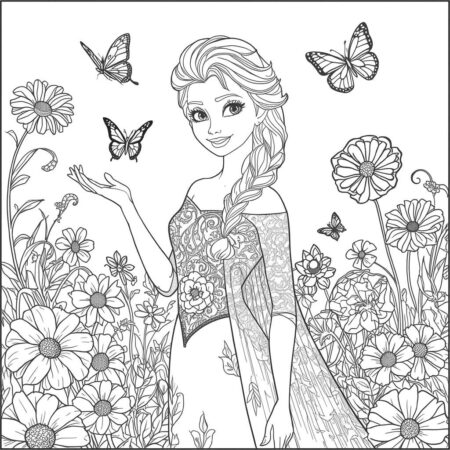 Elsa com Estilo Floral (Desenho para Colorir)
