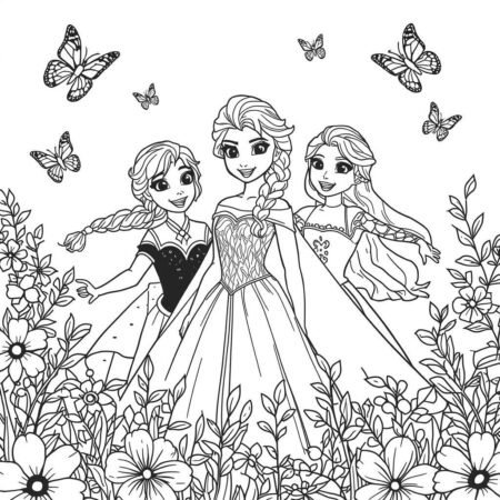 Elsa e Amigas (Desenho para Colorir)