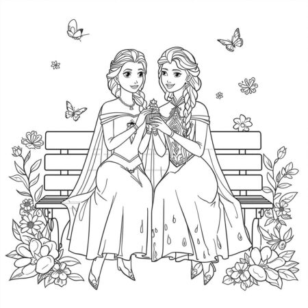 Elsa e Anna Amigas (Desenho para Colorir)