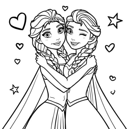 Elsa e Anna Amizade (Desenho para Colorir)