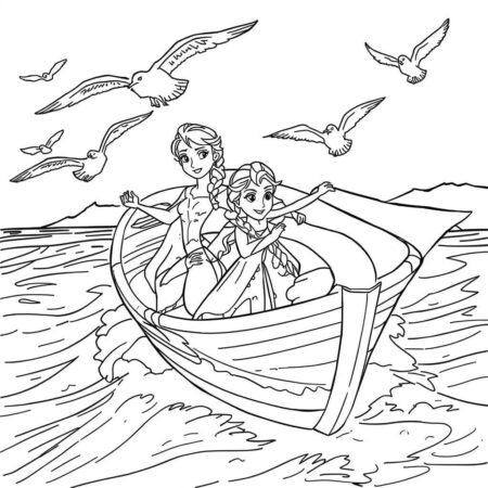 Elsa e Anna Aventura no Mar (Desenho para Colorir)