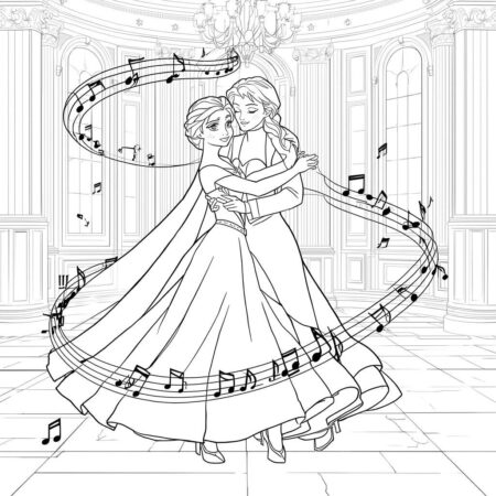 Elsa e Anna Danca (Desenho para Colorir)