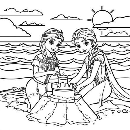 Elsa e Anna Dia de Verao (Desenho para Colorir)