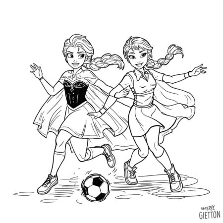 Elsa e Anna Esportes (Desenho para Colorir)