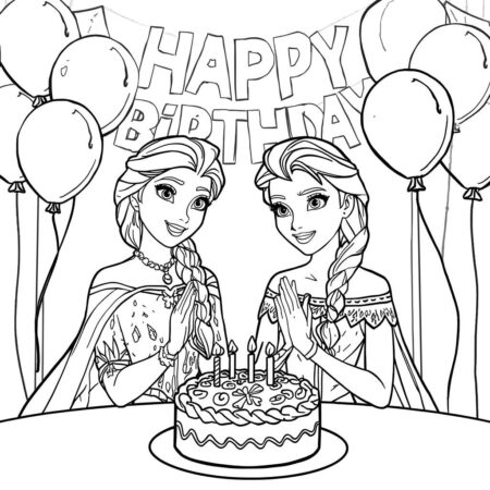 Elsa e Anna Festa (Desenho para Colorir)