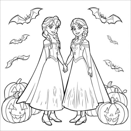 Elsa e Anna Halloween (Desenho para Colorir)