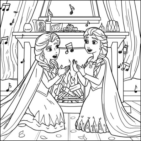 Elsa e Anna Musical (Desenho para Colorir)