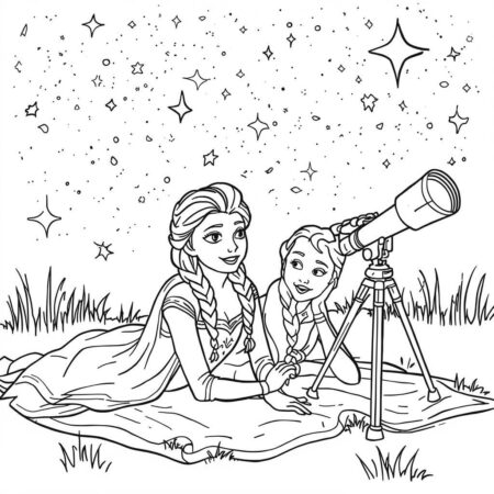 Elsa e Anna Noite (Desenho para Colorir)
