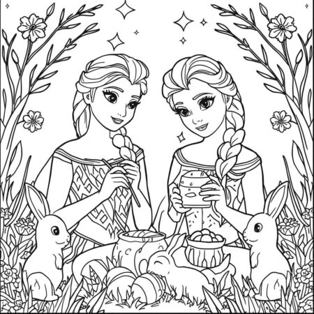 Elsa e Anna Pascoa (Desenho para Colorir)