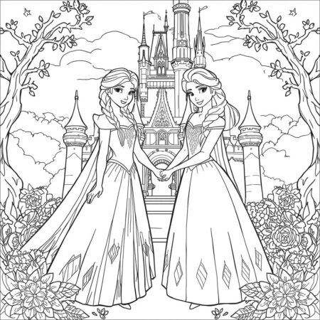Elsa e Anna Princesas (Desenho para Colorir)