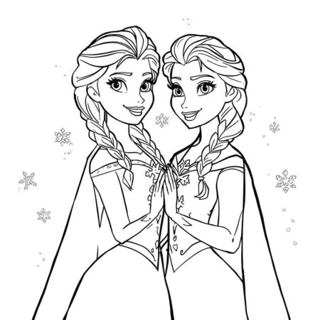 Elsa e Anna Simples (Desenho para Colorir)