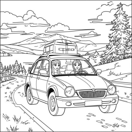 Elsa e Anna Viagem (Desenho para Colorir)