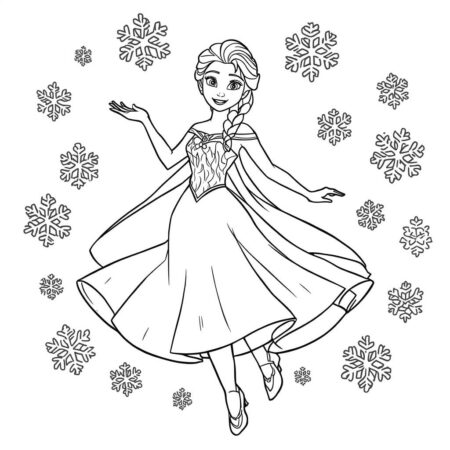 Elsa e Flocos de Neve (Desenho para Colorir)