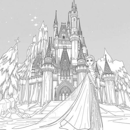 Elsa e o Castelo de Gelo (Desenho para Colorir)