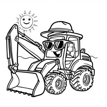 Escavadora Divertida (Desenho para Colorir)