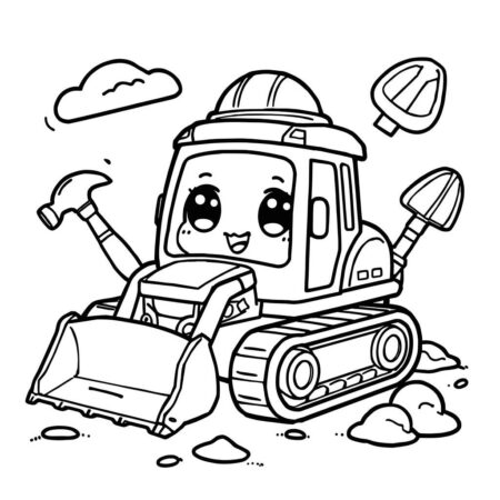 Escavadora Kawaii (Desenho para Colorir)