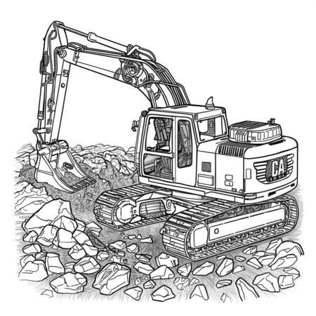 Escavadora Realista (Desenho para Colorir)