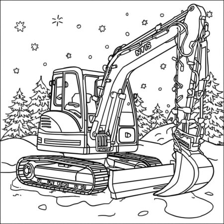 Escavadora de Natal (Desenho para Colorir)