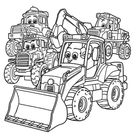 Escavadora e Amigos (Desenho para Colorir)