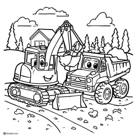 Escavadora e Caminhao (Desenho para Colorir)