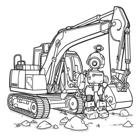 Escavadora e Robo (Desenho para Colorir)