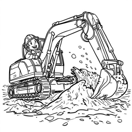 Escavadora em Acao (Desenho para Colorir)