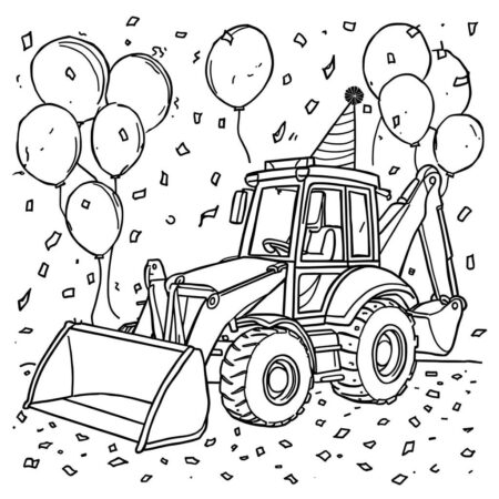 Escavadora em Festa (Desenho para Colorir)