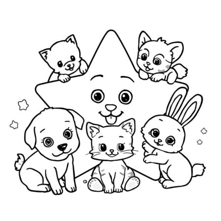 Estrela com Animais (Desenho para Colorir)