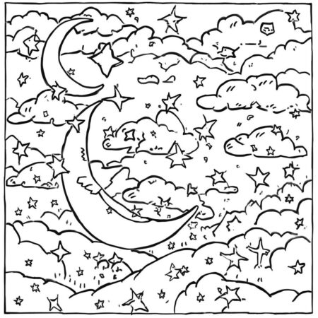 Estrela e Lua (Desenho para Colorir)