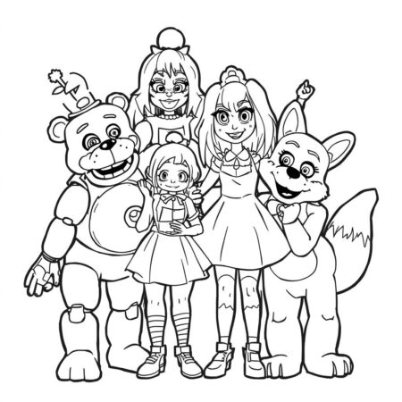 FNAF Characters Group (Desenho para Colorir)