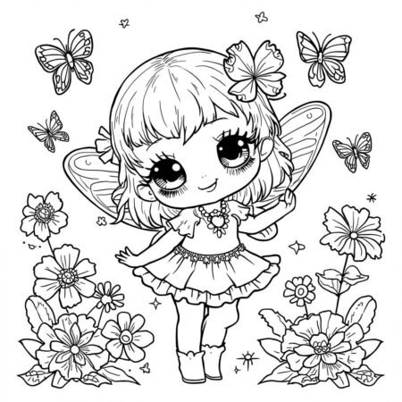 Fada Kawaii Brincando (Desenho para Colorir)