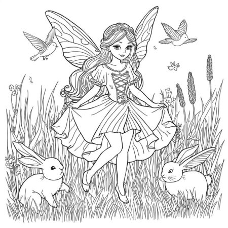 Fada com Animais (Desenho para Colorir)