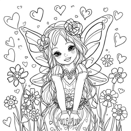 Fada com Coracao (Desenho para Colorir)