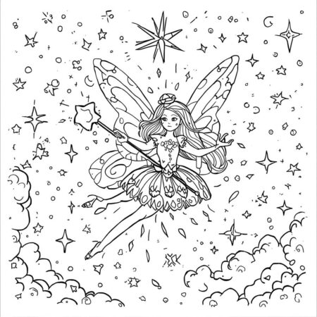 Fada e Estrelas (Desenho para Colorir)