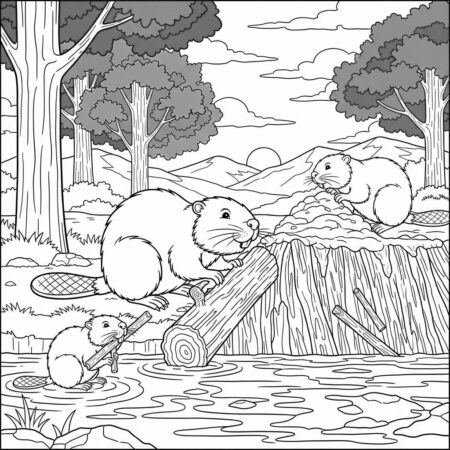 Familia de Castores (Desenho para Colorir)
