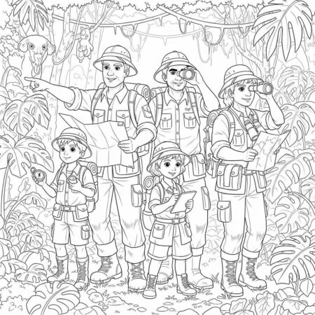 Familia de Exploradores (Desenho para Colorir)