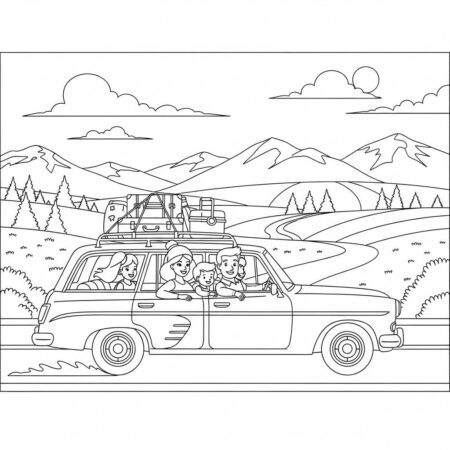 Familia e seu Carro (Desenho para Colorir)