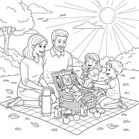 Familia em um Dia de Sol (Desenho para Colorir)