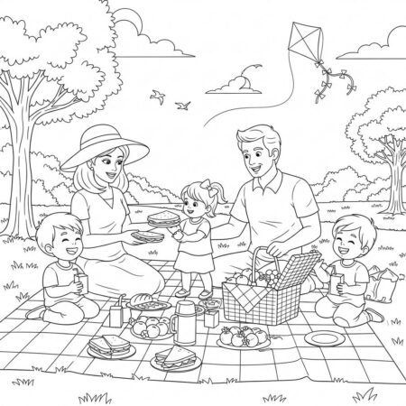 Familia em um Picnic (Desenho para Colorir)