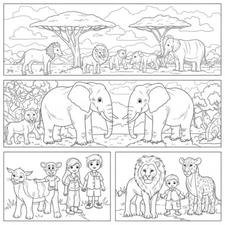Familia em um Safari (Desenho para Colorir)