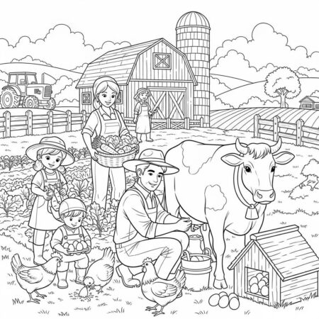 Familia na Fazenda (Desenho para Colorir)