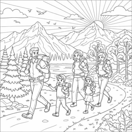 Familia na Montanha (Desenho para Colorir)