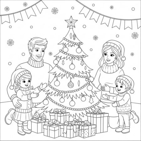 Familia no Natal (Desenho para Colorir)